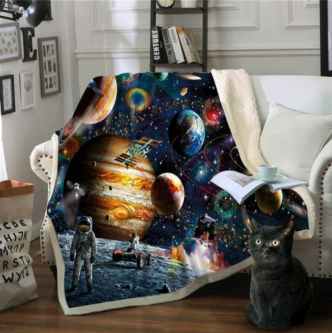 Sloth Outer Space Sherpa Fleece Deken – 150×200 cm | Mansion Vibe